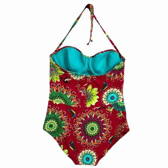 Desigual Sonar Floral 1 Piece Swimsuit Size XL Retro Bandeau Underwire Bohemian‎ - Picture 7 of 12